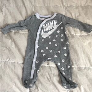 Nike Gray Footed Baby One-Piece with White Logo